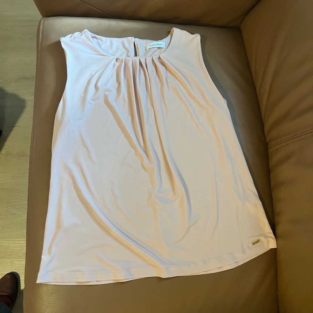 WOMENS PETITE L CALVIN KLEIN BLUSH PINK SHELL CAMI SLEEVELESS TOP SHIRT